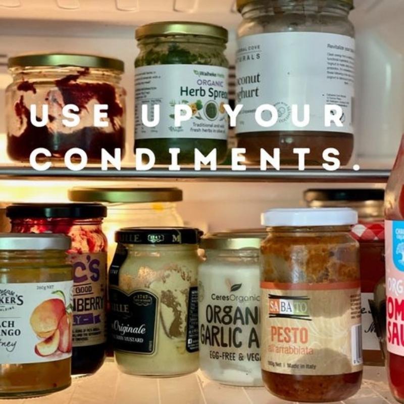 Make it a mission this year to use up the condiments in your fridge. They rarely go off, so pull them out and use them! Toasted sandwiches, pizza bases, soups and sauces, marinades and glazes for the BBQ 🍗